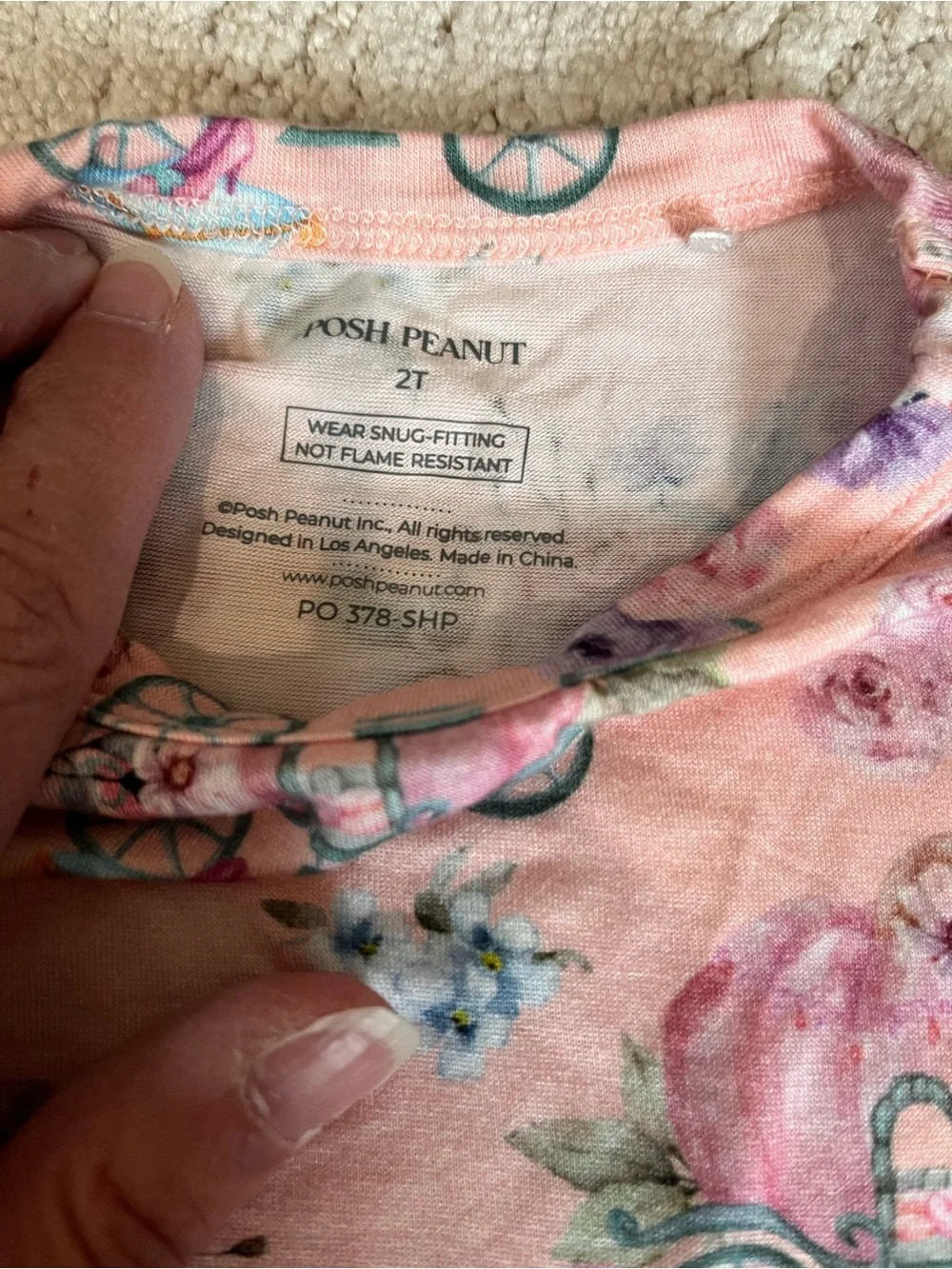 Posh Peanut Long Sleeve Pajama Set “Pumpkin Carriage Floral Print Size 2T EC - Picture 5 of 6